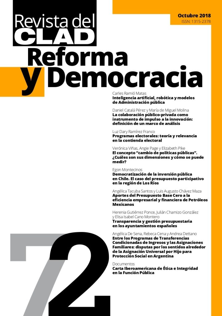 Portada de la Revista del CLAD Reforma y Democracia, número 72.