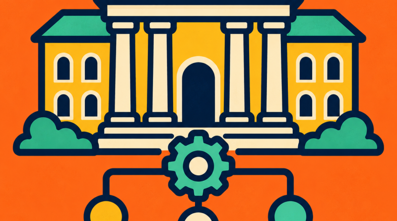 Ilustración sobre gestión universitaria y organización